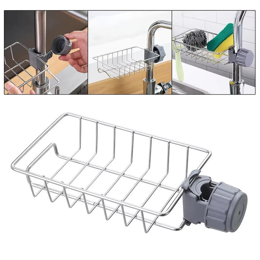 1PC Hanging Faucet Rack Adjustable Height Flexible and Rotatable Kitchen Sink Drain Holder Suitable for Soap Sponges Brushes