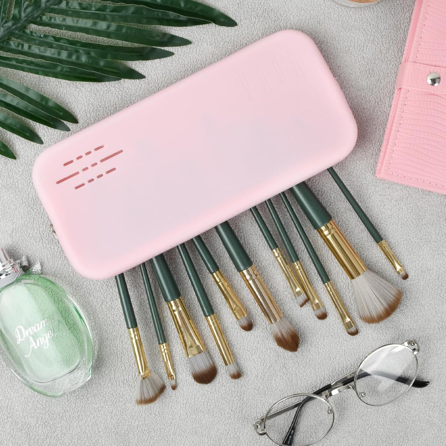 Makeup Pinsel Halter, Makeup Pinsel Organizer Für Reisen, Tragbarer Kosmetiktasche, Große Kapazitätstasche, Tragbare Reise-Kosmetik-Aufbewahrungstasche - Rosa