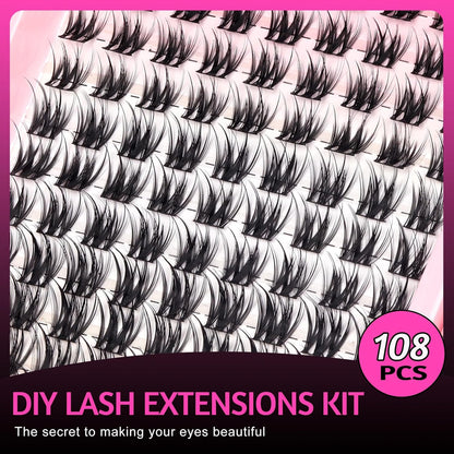 Wimpern Extensions Set 144PCS 9-16MIX with Wimpernkleber Dauerhaft Wimpern Pinzette Und Wimpern Remover, Lash Extension Set Für Natürlichen Look DIY Zu Hause (LD011 KIT)