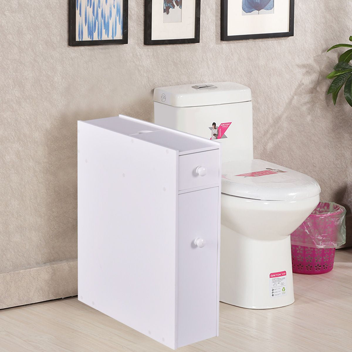 Schmaler Nischenregal Mit Schubladen Badschrank Aus Holz Seitenschrank