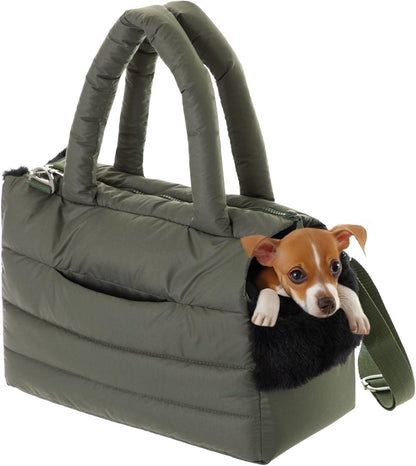 Hundetasche, Welpentasche - Tragetasche Für Kleinen Und Mittleren Hund, Katze - S - Bis 5 Kg, Tasche Für Unterwegs, Hundetrage Mit Karabiner, Dog Carrier, Transporttasche, Olivgrün