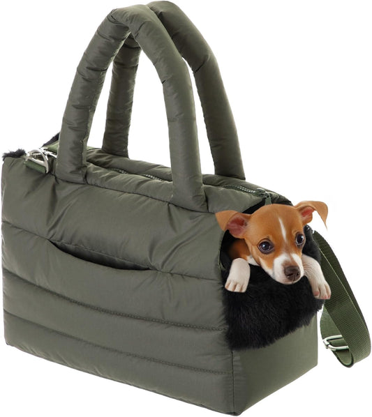 Hundetasche, Welpentasche - Tragetasche Für Kleinen Und Mittleren Hund, Katze - S - Bis 5 Kg, Tasche Für Unterwegs, Hundetrage Mit Karabiner, Dog Carrier, Transporttasche, Olivgrün