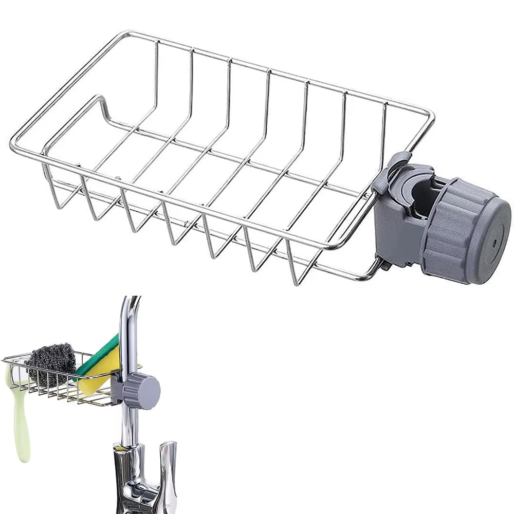 1PC Hanging Faucet Rack Adjustable Height Flexible and Rotatable Kitchen Sink Drain Holder Suitable for Soap Sponges Brushes