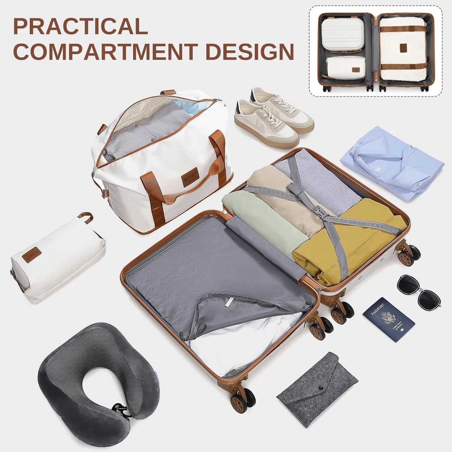 4-Piece Suitcase Set, 55 Cm Hand Luggage Beauty Case Cosmetics Case Travel Bag Travel Toilet Bag