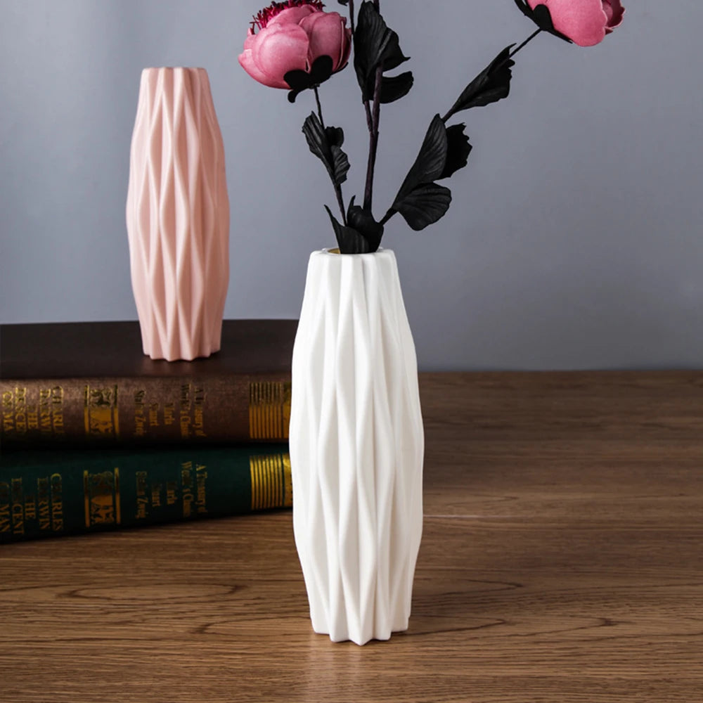 Home Plastic Flower Vase Decoration Flower Arrangement Container Modern Creative White Imitation Ceramic Flower Pot Hydroponic