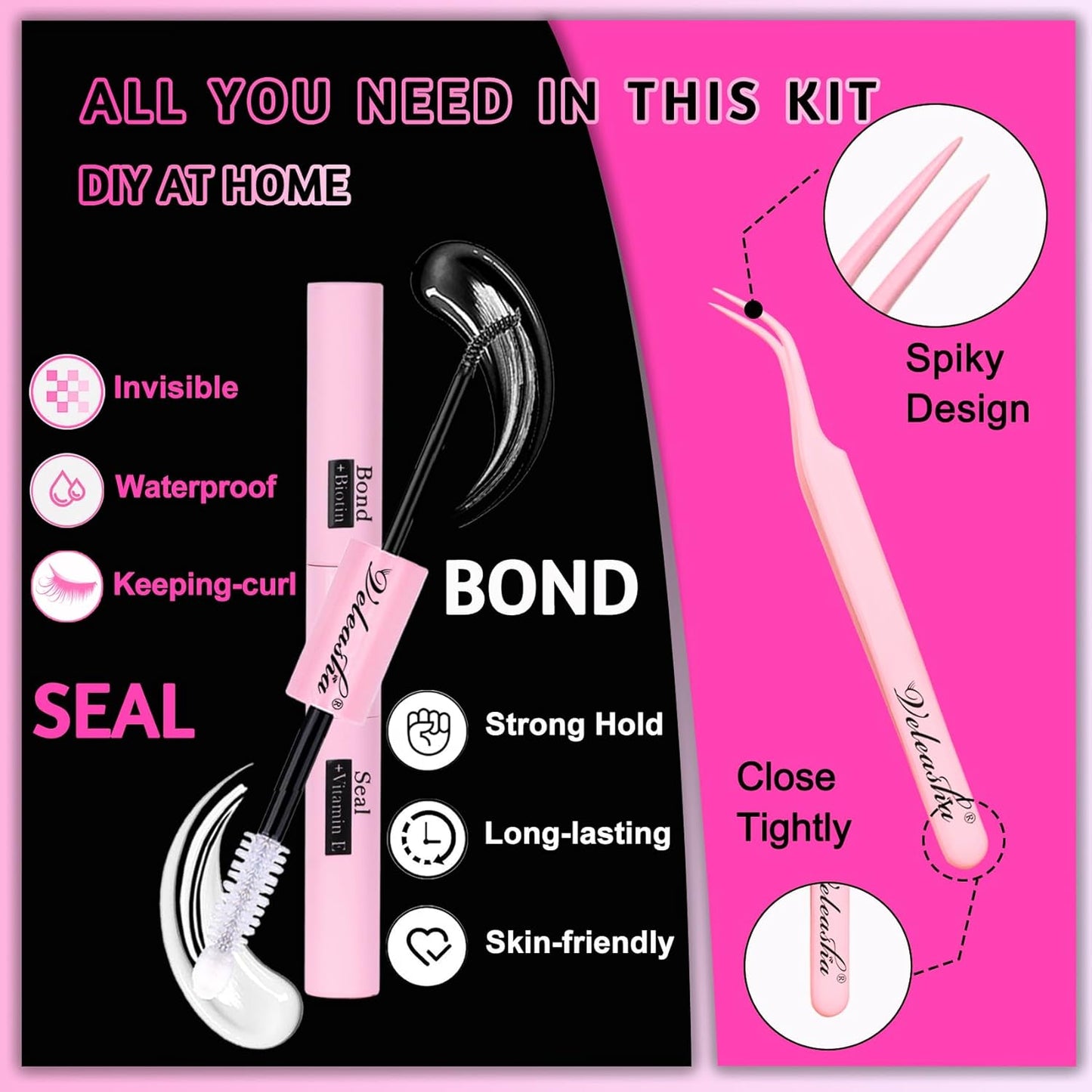 Wimpern Extensions Set 144PCS 9-16MIX with Wimpernkleber Dauerhaft Wimpern Pinzette Und Wimpern Remover, Lash Extension Set Für Natürlichen Look DIY Zu Hause (LD011 KIT)