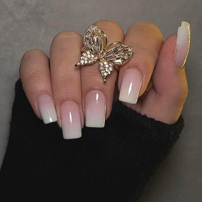 24 Stück Gradient Pink Und Weiß Ombre Nails Press on - Kurz Quadratisch Klebe Französische Akryl Nails