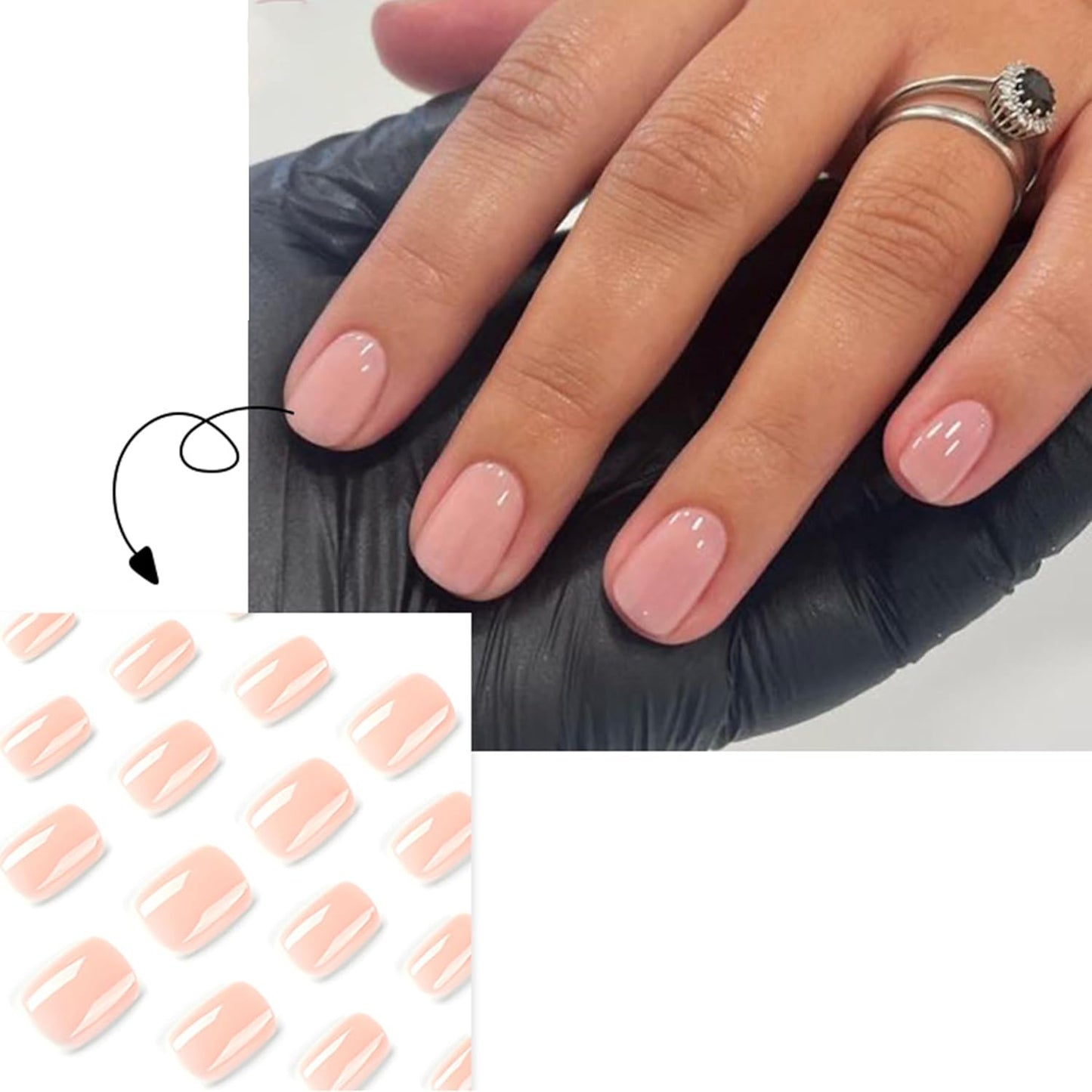 Press on Nails Kurz, Square Nägel Zum Aufkleben Fake Nails Künstliche Fingernägel Mit Nagelkleber, Glossy Einfarbige Kunstnägel Zum Aufkleben Nailtips Für Frauen (Nude Short, 24Pcs)