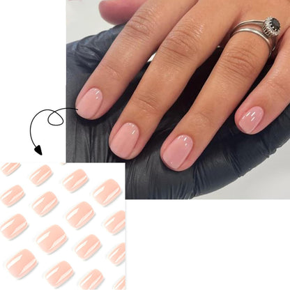 Press on Nails Kurz, Square Nägel Zum Aufkleben Fake Nails Künstliche Fingernägel Mit Nagelkleber, Glossy Einfarbige Kunstnägel Zum Aufkleben Nailtips Für Frauen (Nude Short, 24Pcs)