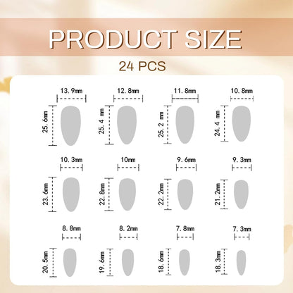 24 Stück Mandel Press on Nails Mittel Länge Bronzing Falsche Nails Mit Designs Gold Linie Falsche Nails Klebe Nails Glänzend Akryl Nails Für Frauen Nagel Deko