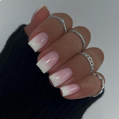 24 Stück Gradient Pink Und Weiß Ombre Nails Press on - Kurz Quadratisch Klebe Französische Akryl Nails