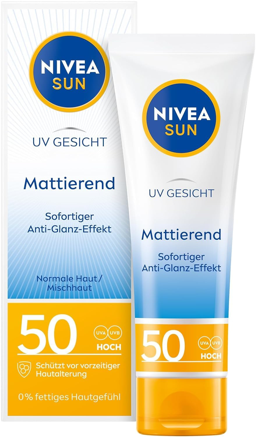 NIVEA SUN UV Gesicht Mattierender Sonnenschutz LSF 50 (50 Ml), Nicht Fettende Sonnencreme Für Das Gesicht, Sofort Wirksame Sonnenmilch Mit Leichter Textur
