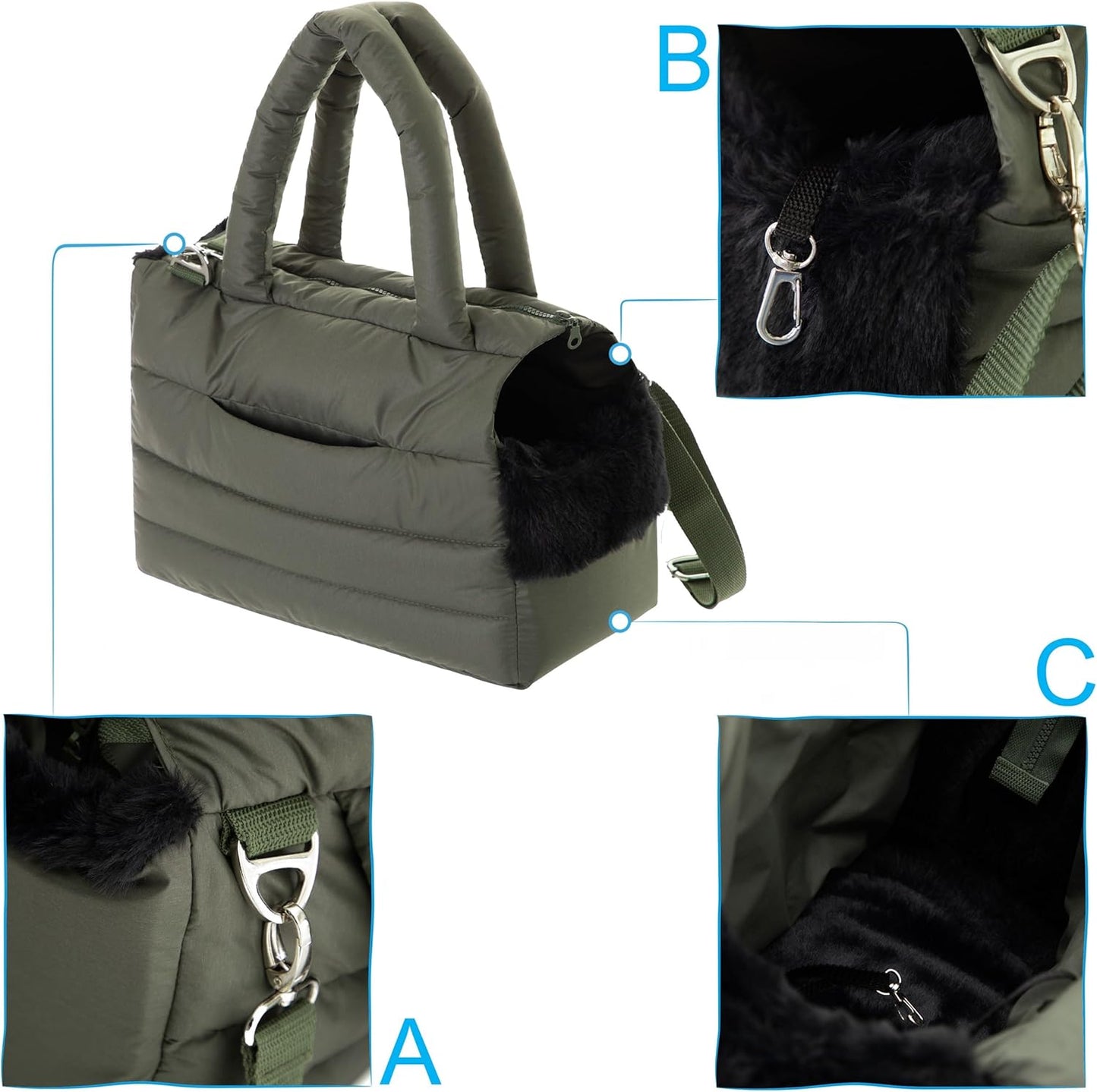 Hundetasche, Welpentasche - Tragetasche Für Kleinen Und Mittleren Hund, Katze - S - Bis 5 Kg, Tasche Für Unterwegs, Hundetrage Mit Karabiner, Dog Carrier, Transporttasche, Olivgrün