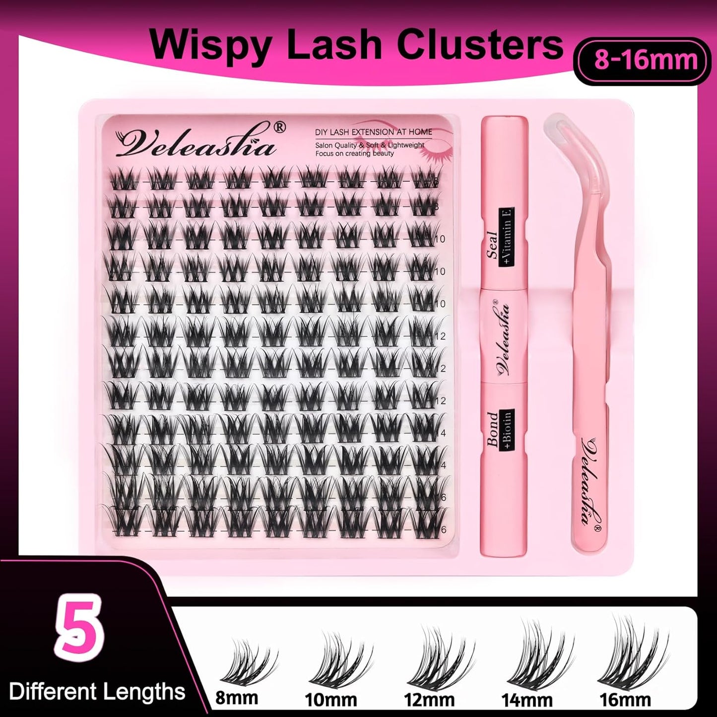 Wimpern Extensions Set 144PCS 9-16MIX with Wimpernkleber Dauerhaft Wimpern Pinzette Und Wimpern Remover, Lash Extension Set Für Natürlichen Look DIY Zu Hause (LD011 KIT)