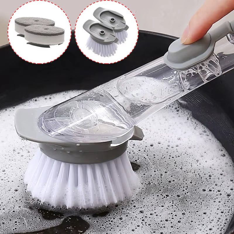 Kitchen Cleaning Brush with Dishwashing Sponge 2 in 1 Long Handle Dish Washing Brush Household Cleaning Tools