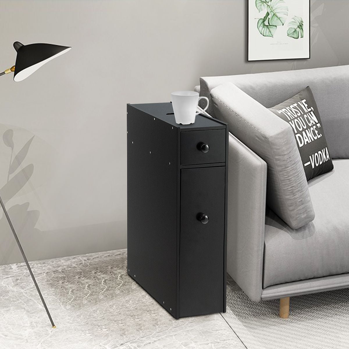 Schmaler Nischenregal Mit Schubladen Badschrank Aus Holz Seitenschrank