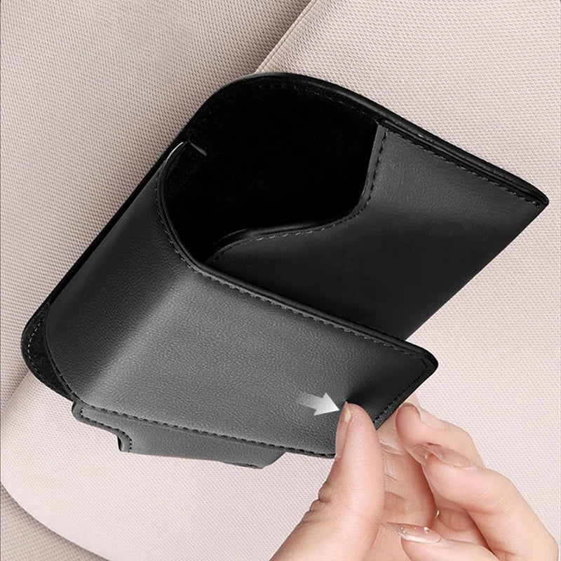 SEAMETAL Cowhide Sun Visor Glasses Holder Premium Leather Wear-Resistant Sunglasses Protective Box Auto Eyeglasses Storage Case