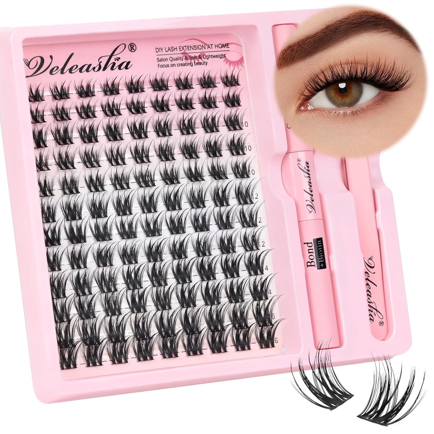 Wimpern Extensions Set 144PCS 9-16MIX with Wimpernkleber Dauerhaft Wimpern Pinzette Und Wimpern Remover, Lash Extension Set Für Natürlichen Look DIY Zu Hause (LD011 KIT)
