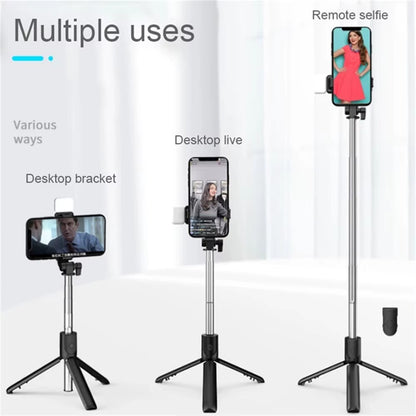 Cell Phone Selfie Stick Tripod Bluetooth Remote Wireless Selfi Stick Phone Holder Stand with Beauty Fill Light for Phone