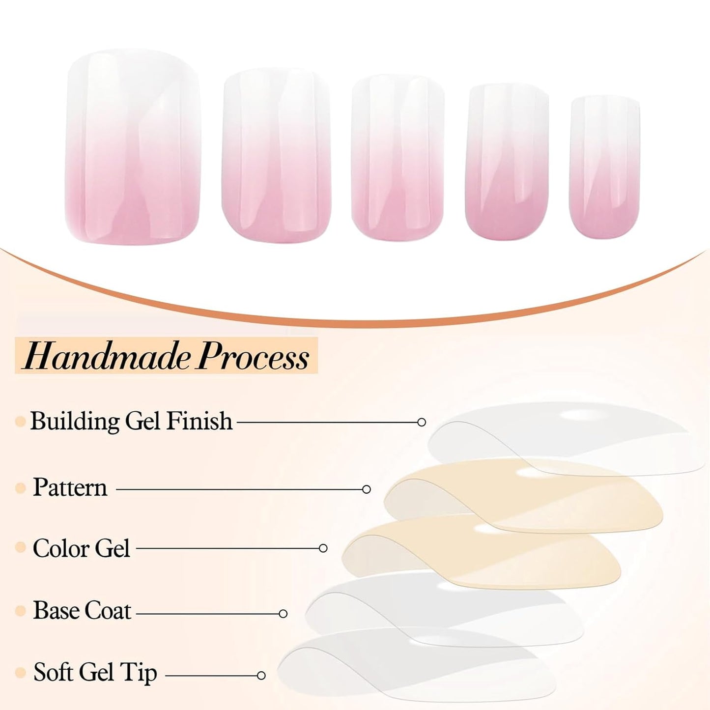 24 Stück Gradient Pink Und Weiß Ombre Nails Press on - Kurz Quadratisch Klebe Französische Akryl Nails