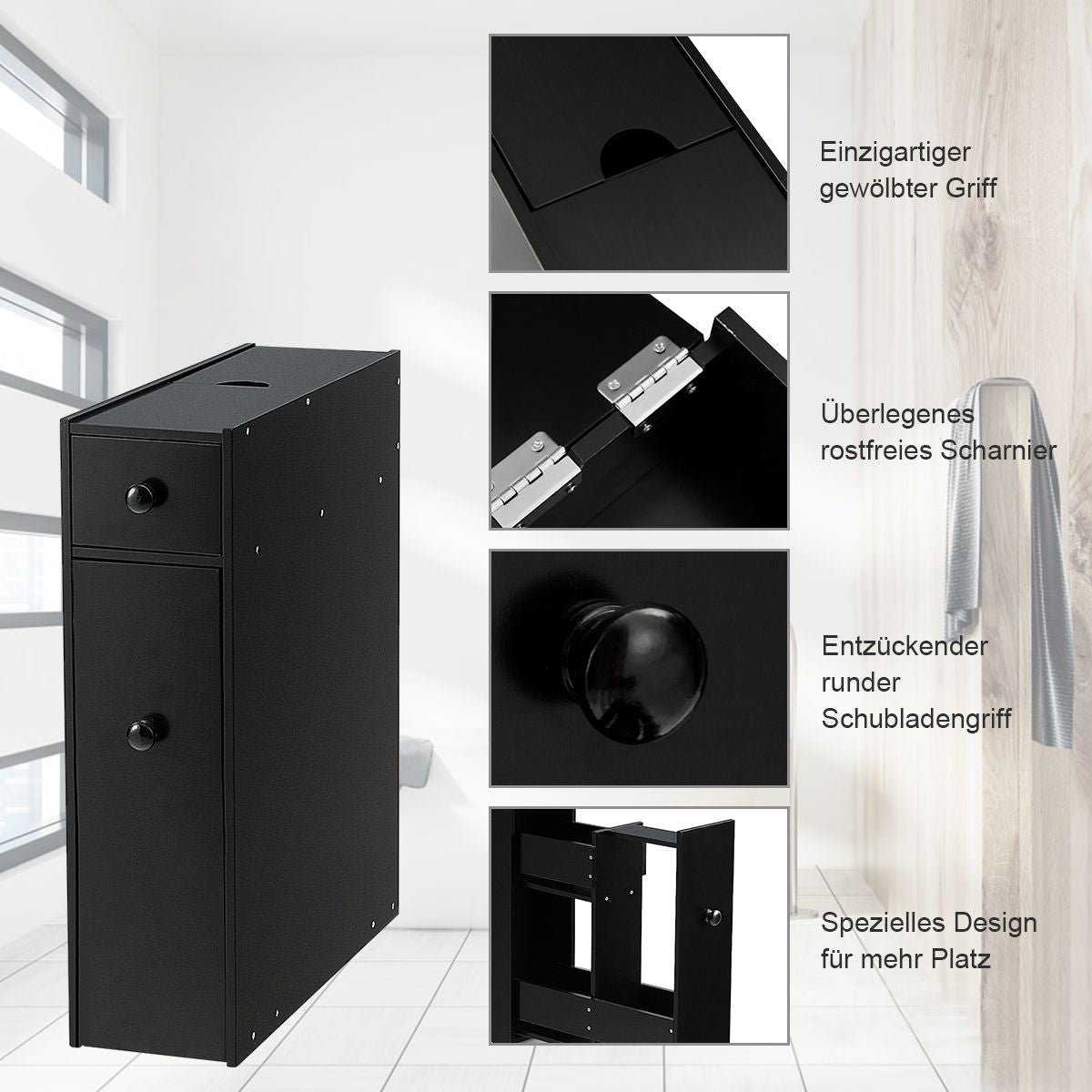 Schmaler Nischenregal Mit Schubladen Badschrank Aus Holz Seitenschrank