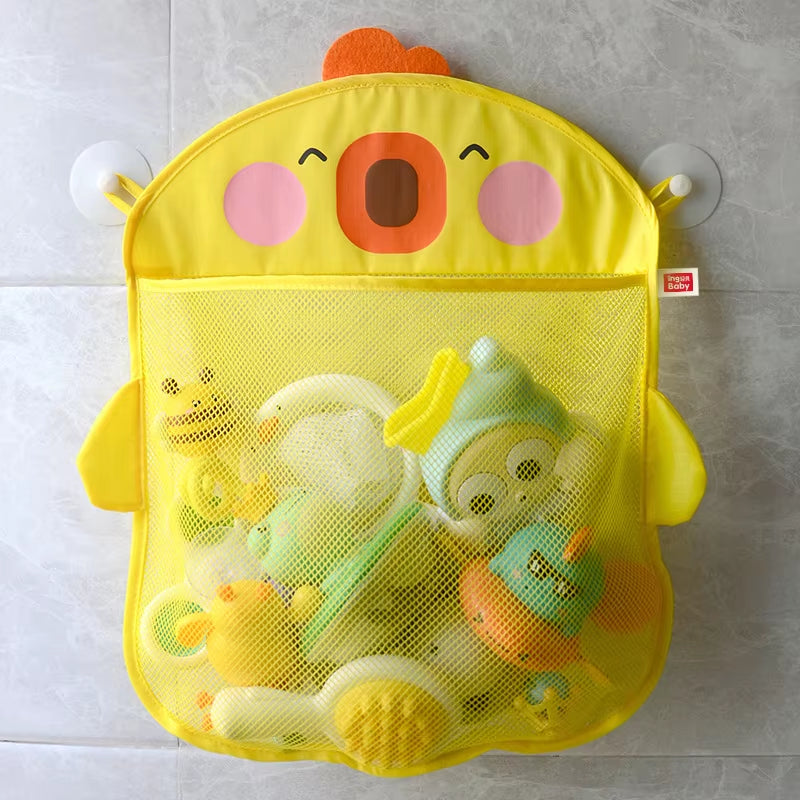 New Cartoon Duck Baby Bathroom Mesh Bag Sucker Design for Bath Toys Kids Animal Shapes Cloth Sand Toys Storage Net Bag