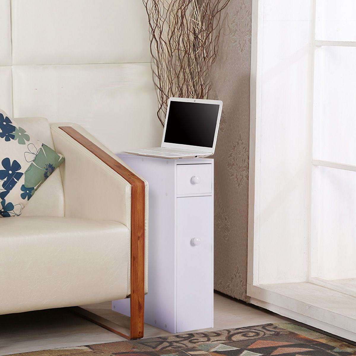 Schmaler Nischenregal Mit Schubladen Badschrank Aus Holz Seitenschrank