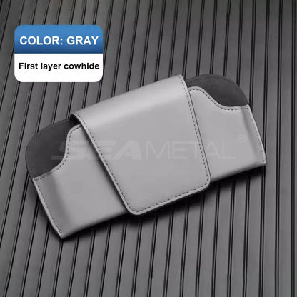 SEAMETAL Cowhide Sun Visor Glasses Holder Premium Leather Wear-Resistant Sunglasses Protective Box Auto Eyeglasses Storage Case