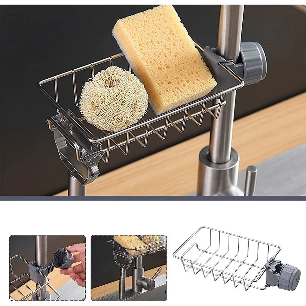 1PC Hanging Faucet Rack Adjustable Height Flexible and Rotatable Kitchen Sink Drain Holder Suitable for Soap Sponges Brushes