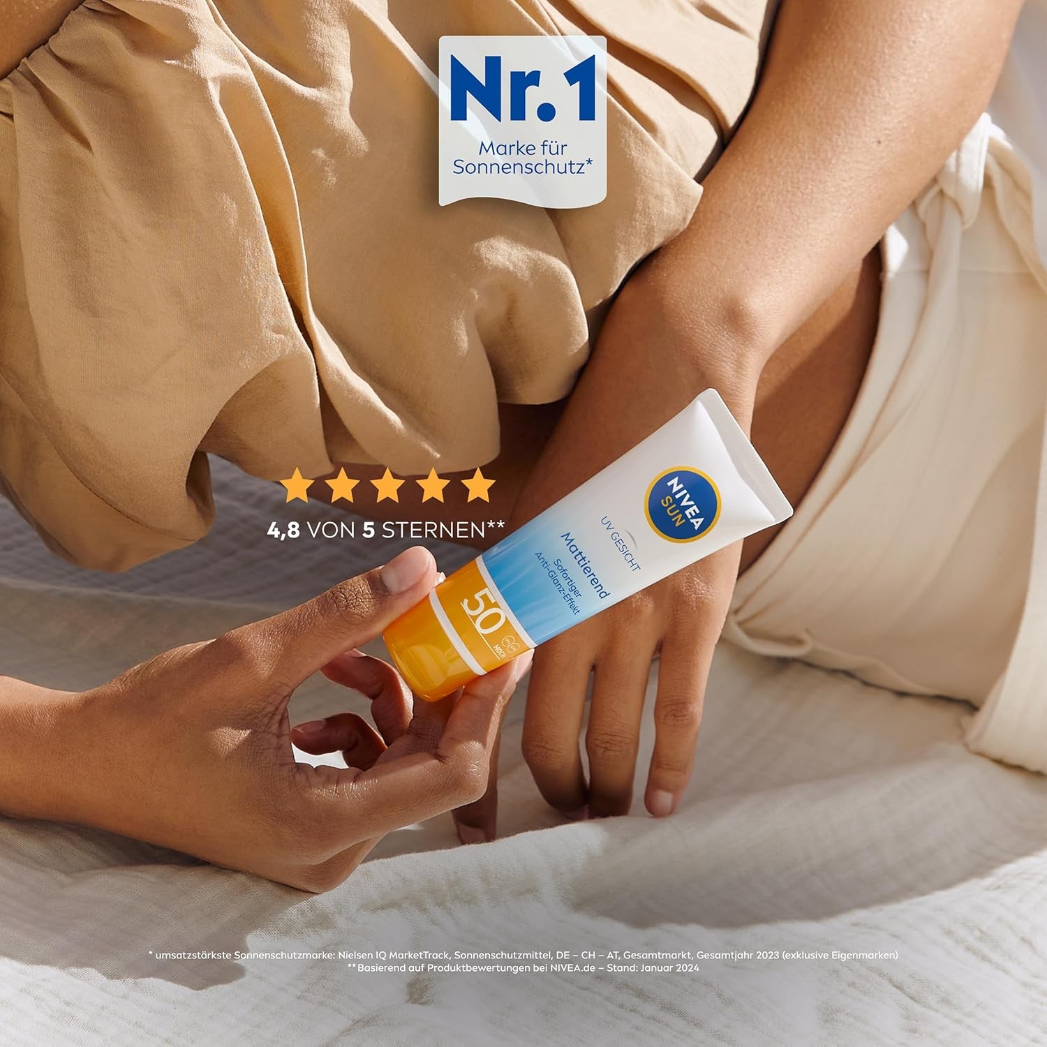 NIVEA SUN UV Gesicht Mattierender Sonnenschutz LSF 50 (50 Ml), Nicht Fettende Sonnencreme Für Das Gesicht, Sofort Wirksame Sonnenmilch Mit Leichter Textur